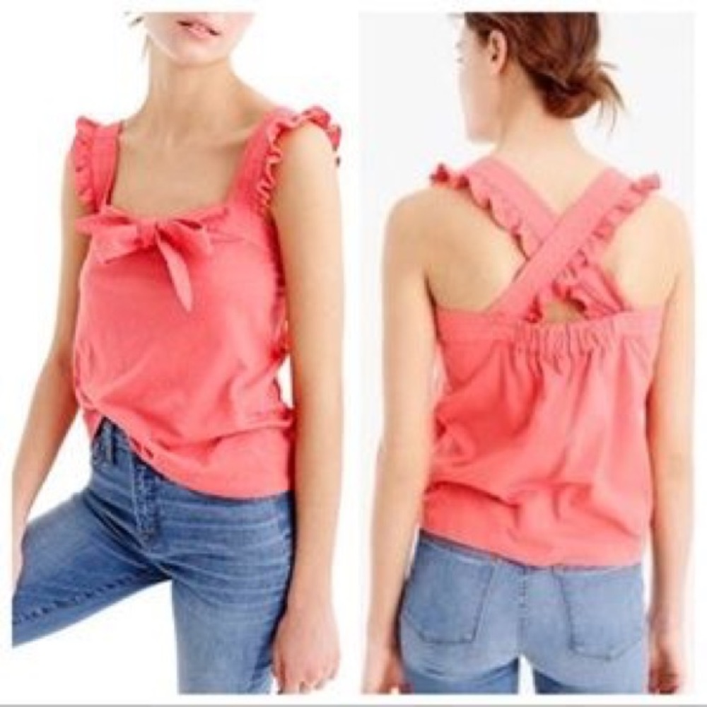 J Crew bow top sunset coral sweetheart ruffle top